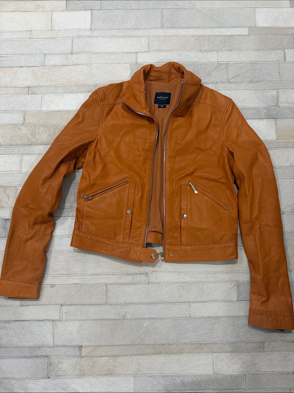 Marciano  Women's Cognac Leather Moto Jacket